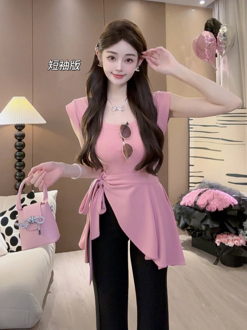 尤猫【白桃乌龙】 开春洋气小众高级感短袖显瘦收腰背心女装Y31200