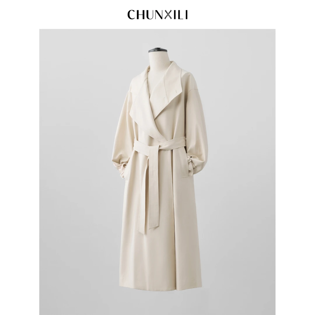 CHUNXILI/简约气质腰带风衣秋季时尚中长款外套大衣D02W42035