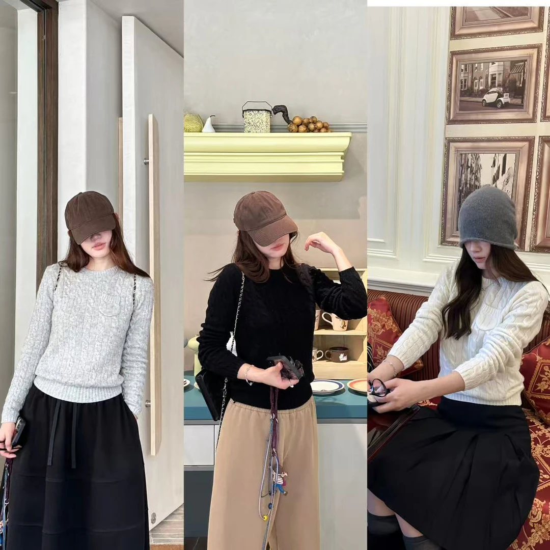 LA 三色绞花 针织套头 毛衣 32055