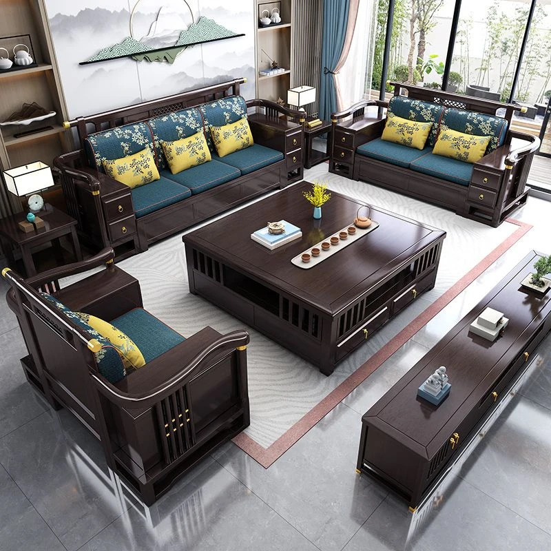 新中式橡木实木沙发组合大小户型禅意现代简约轻奢国风客厅家用