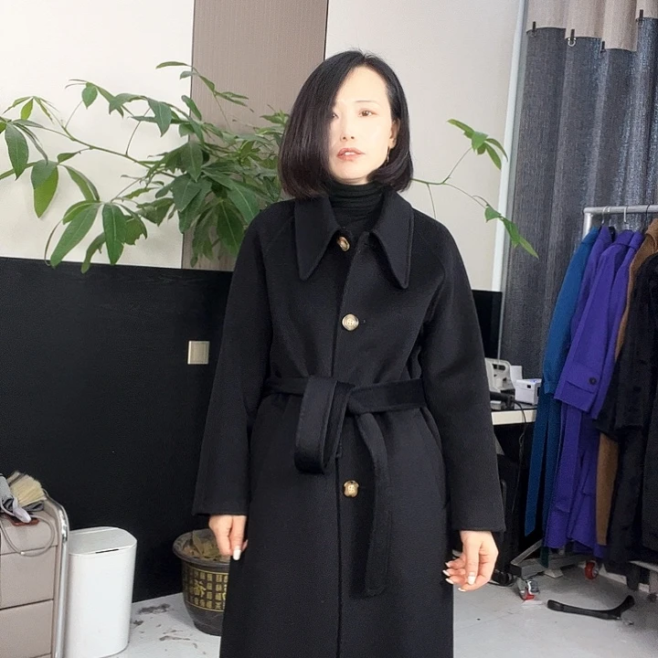双面呢大衣一手长L码黑色