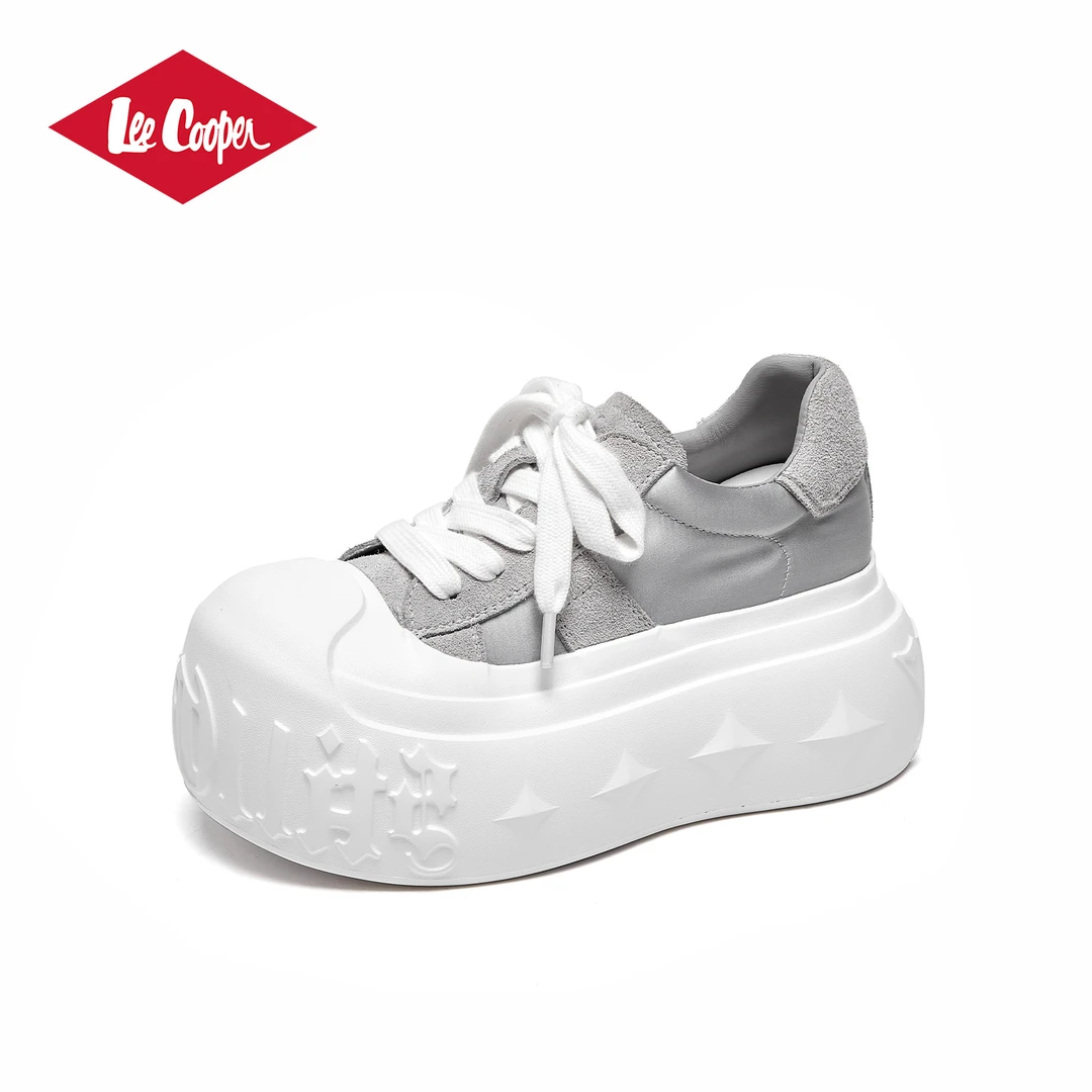LEE COOPER厚底增高松糕鞋女2025款缎面休闲鞋圆头系带透气板鞋