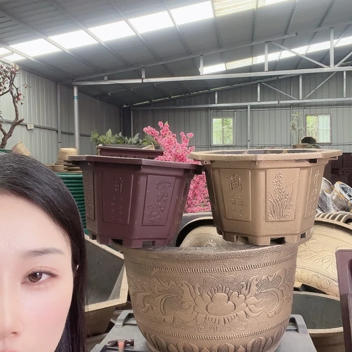 八角60花盆2个有孔古铜色