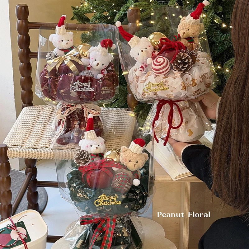 【莫莫】圣诞节褶皱蝉翼膜苹果花束包花纸防水内衬纸透明包装纸