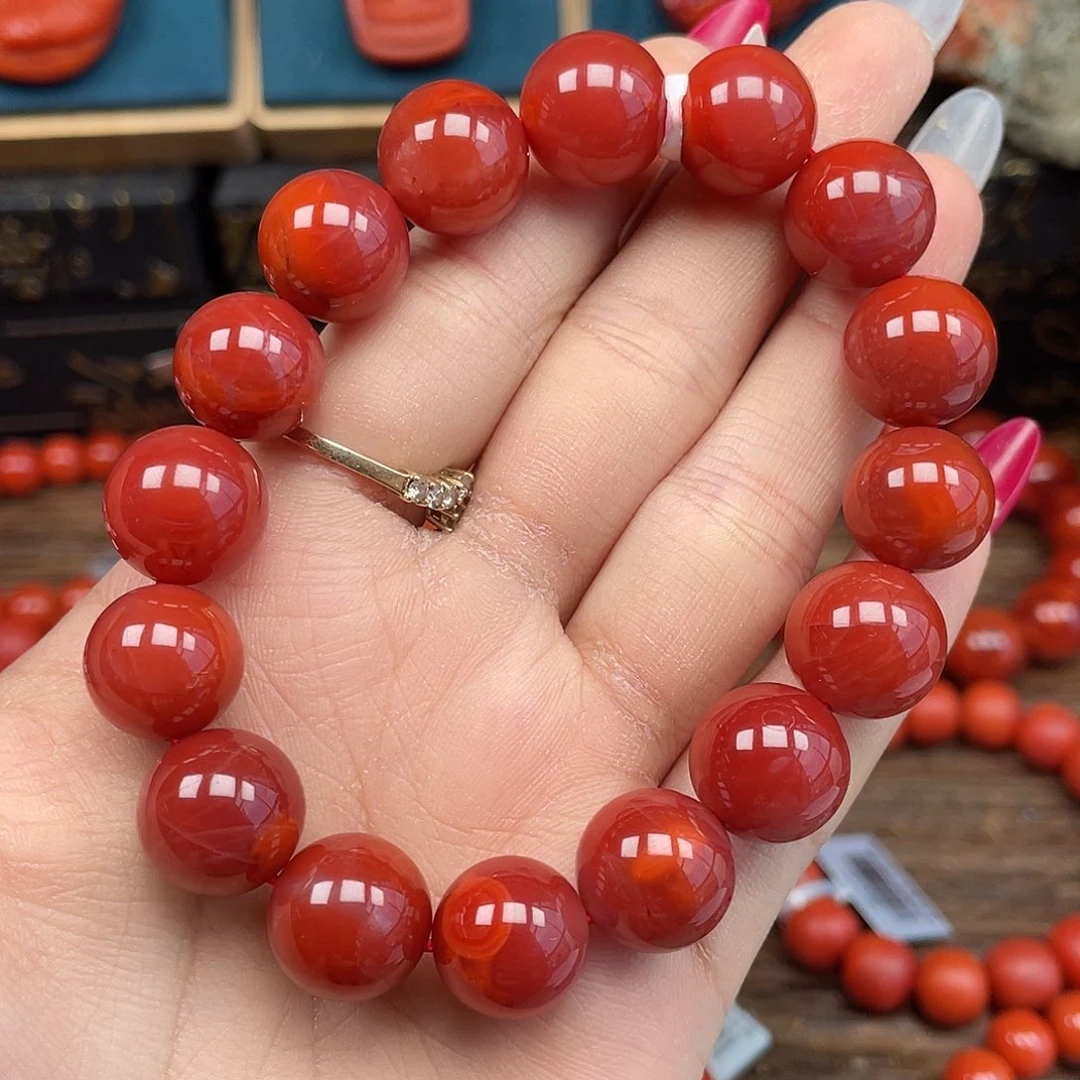 南红玛瑙未镶嵌手串精品 瓦西紫云赤焰卡13mm