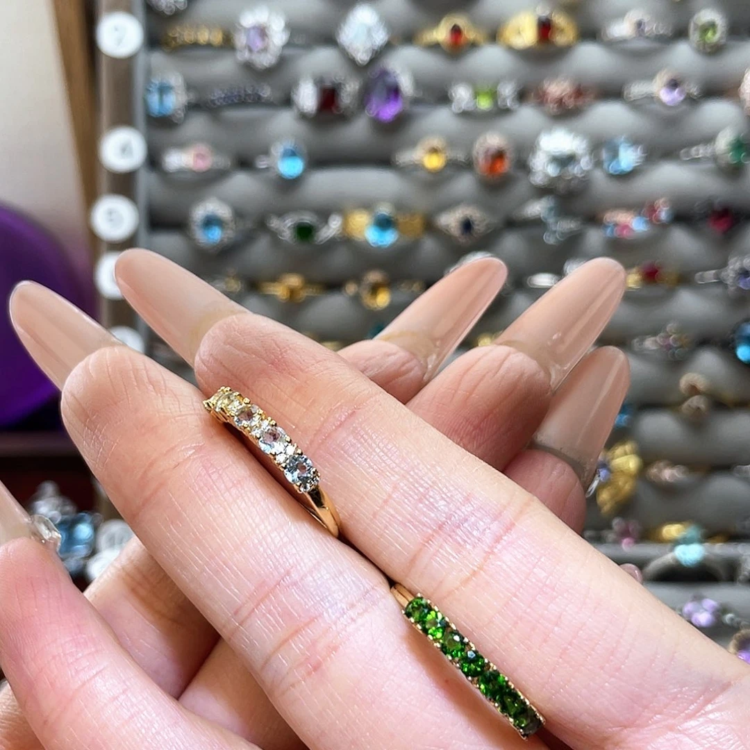 银S925镶嵌戒圈海蓝宝石两个