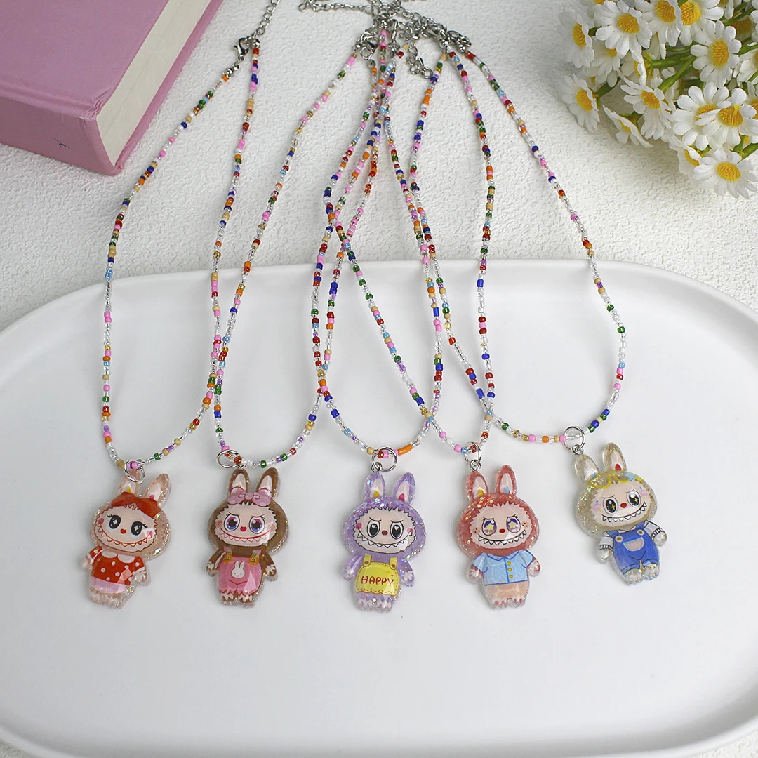 女孩手工拉布布项链小众串珠卡通ins宝宝童趣彩色网红饰品