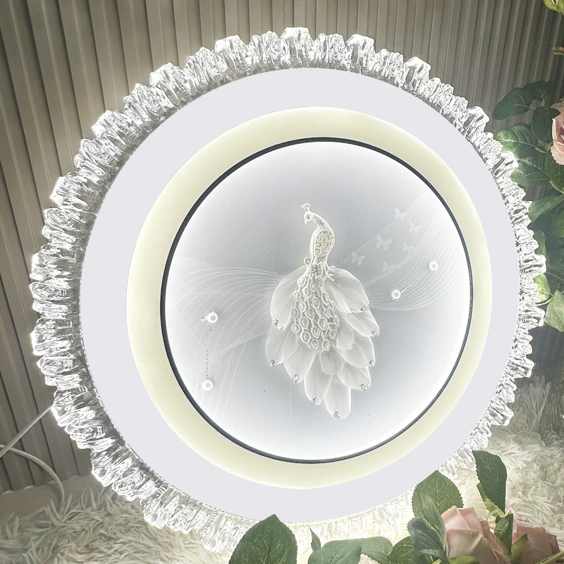 8090-圆孔雀离线语音亚克力铁艺圆形简约卧室护眼全光谱吸顶灯