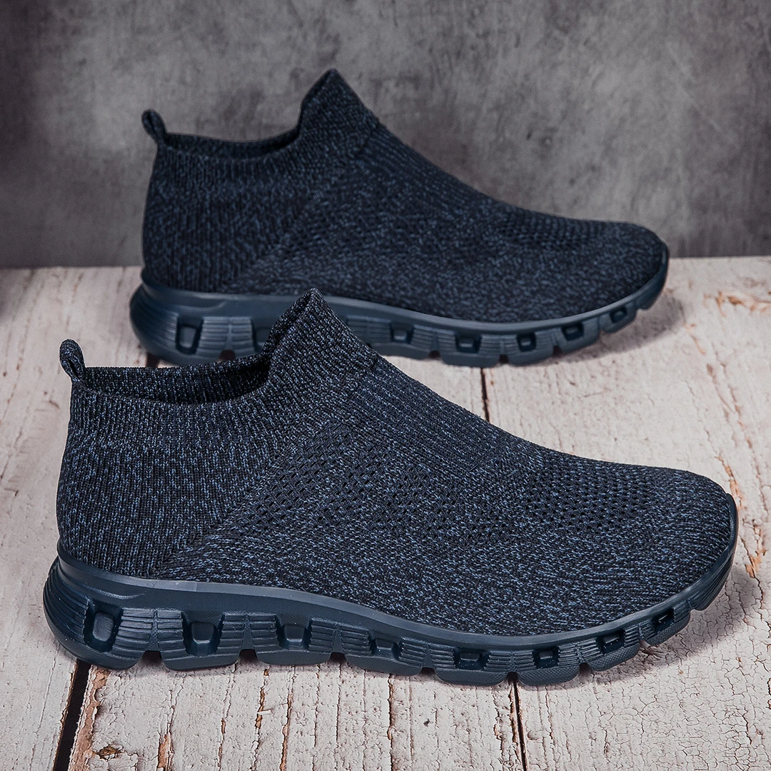 新款一脚蹬弹力网面袜子鞋男超轻便飞织透气休闲健步鞋大码健步鞋