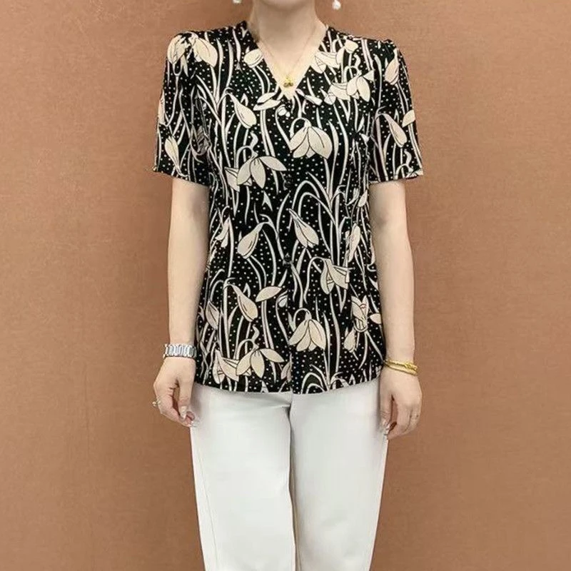夏季新款短袖大码polo衬衣宽松百搭显瘦中老年妈妈上衣