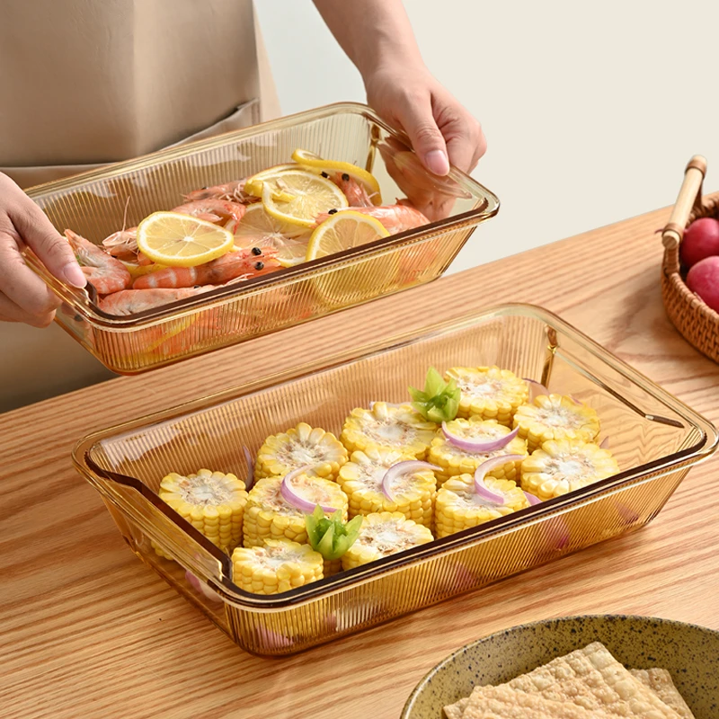 【外贸北境琉森】竖纹长方形烤盘高硼硅玻璃烤箱蒸箱专用