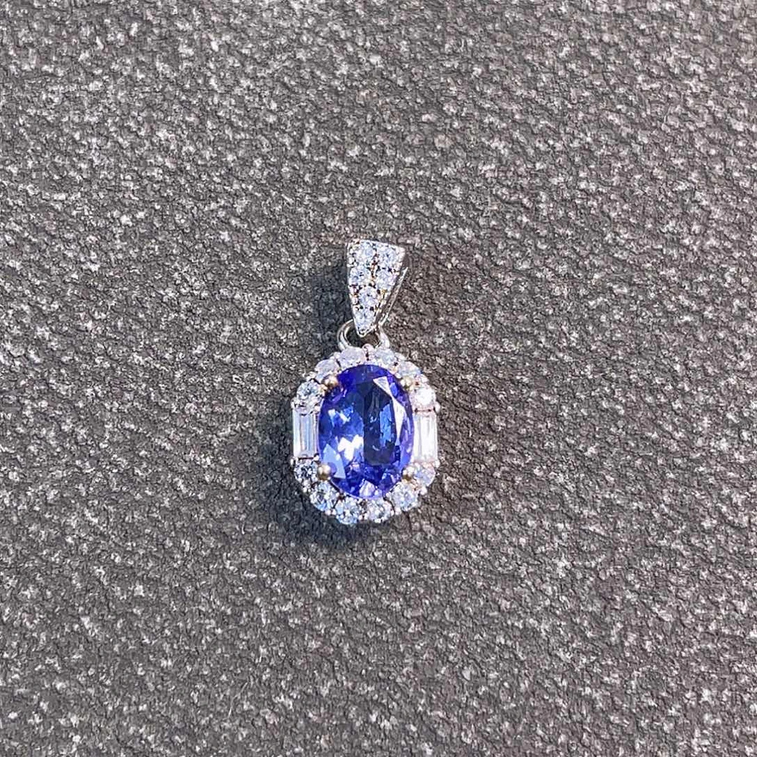 坦桑石颈饰银S925镀金镶嵌