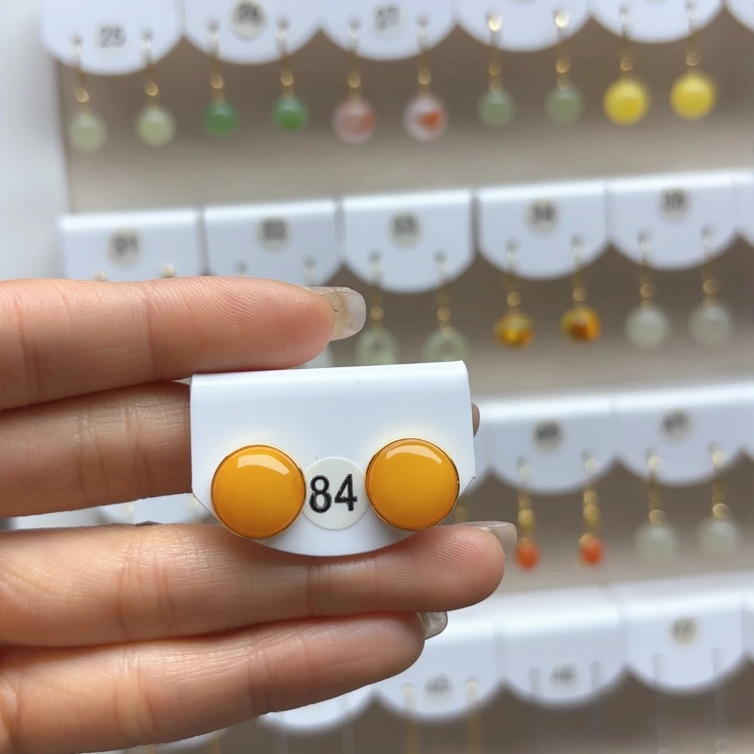 蜜蜡耳饰银S925镶嵌蜜蜡