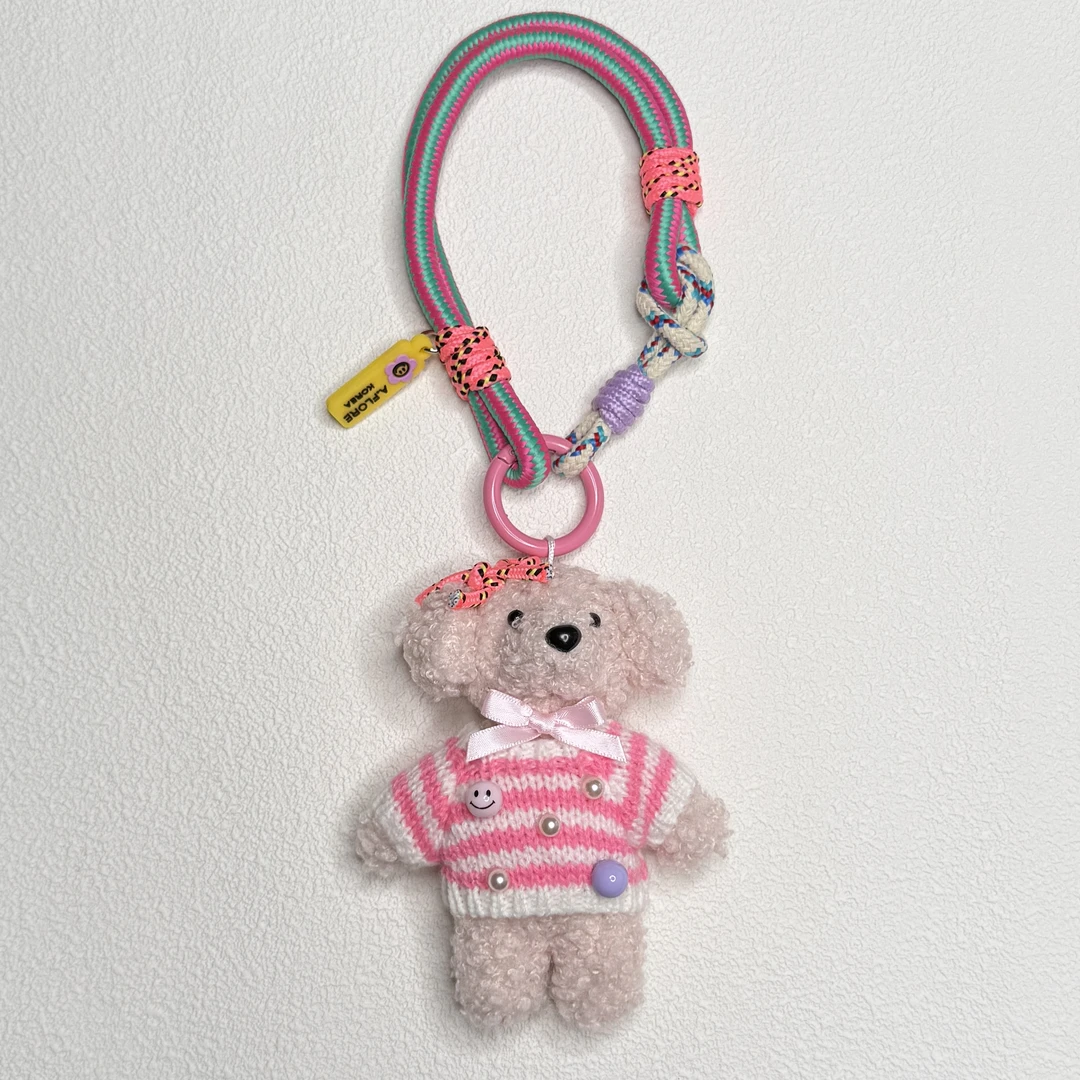 A.FLORE韩国原创手工可爱包包挂件挂饰白粉条纹毛衣小狗