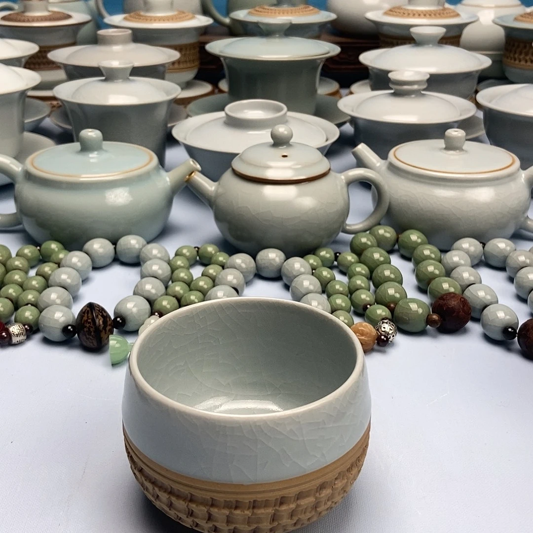 杯仿古重工跳刀月白釉罗汗杯原矿原釉原产地