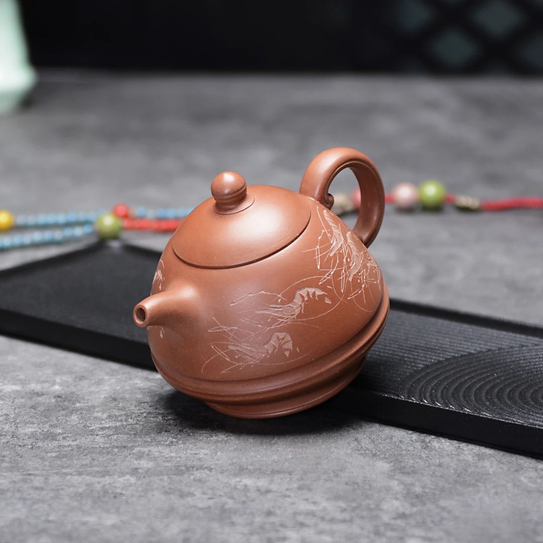 玉笠壶、全手工280Cc家藏五十年原矿黄龙山老紫泥