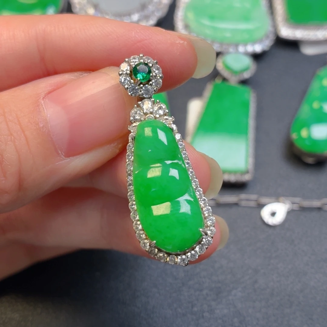 翡翠银S925镶嵌吊坠(不含链)