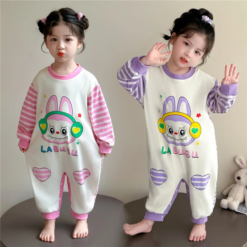 女童连体睡衣春秋款纯棉小女孩宝宝儿童家居服防着凉秋季婴儿睡袋