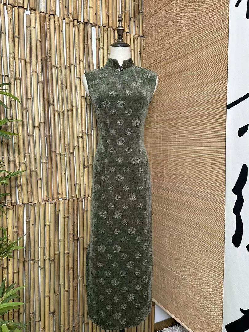 【物里】2025年春夏款单层背后拉链包肩袖日常复古旗袍长约125