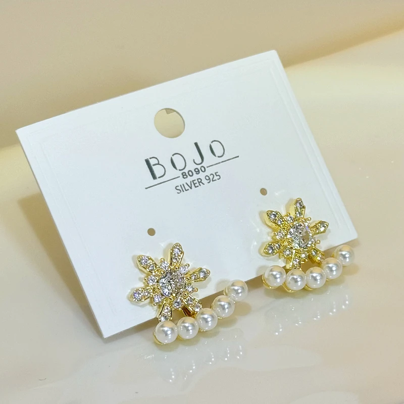 铜合金耳饰 小众轻奢百搭锆石学会珠珠前后两戴耳钉气质耳环耳饰