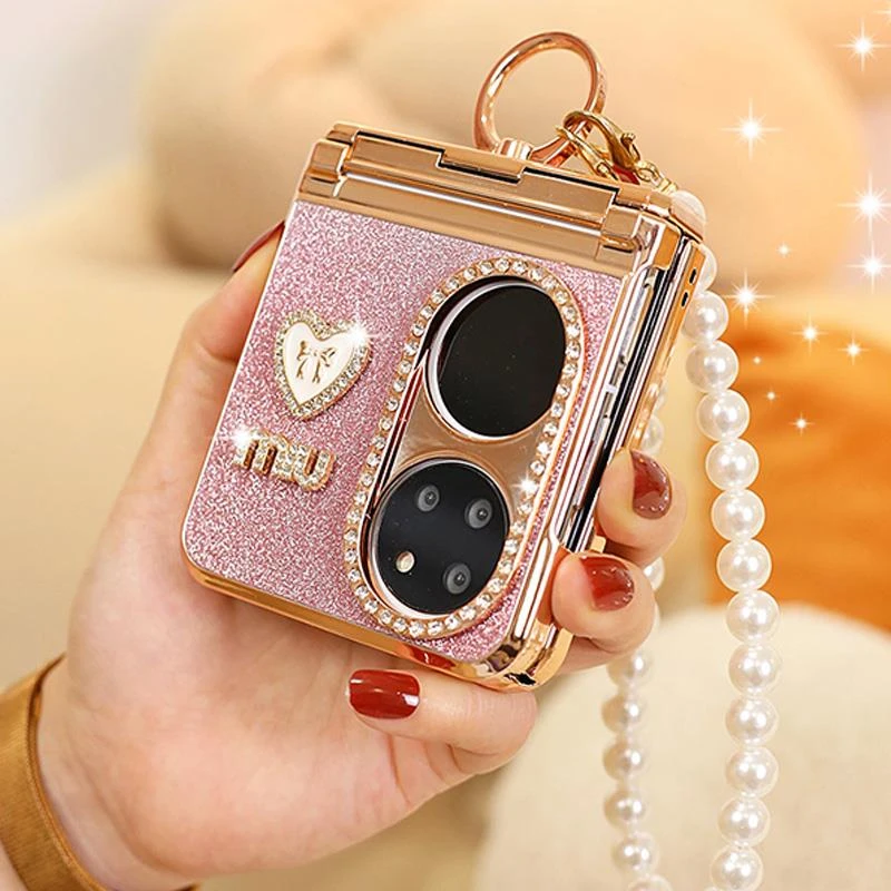 适用华为pocket2手机壳新款铰链全包镶钻壳p50pocket高级感折叠带