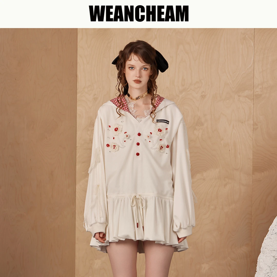 WEANCHEAM未未姆琥珀流光宽松长袖钉珠连帽泡泡连衣裙W16QDD004