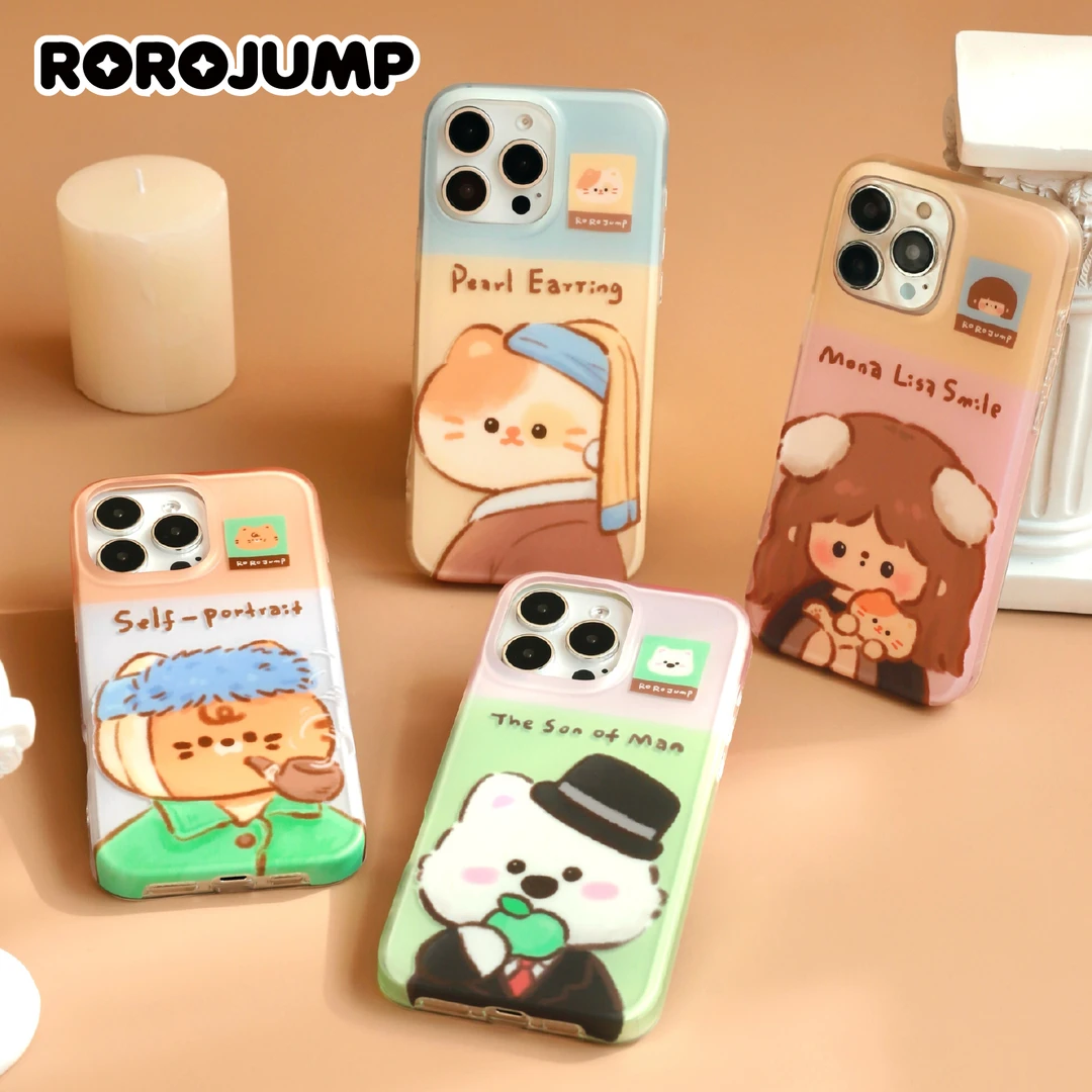 肉肉酱名画系列原创适用iphone16磨砂瓦斯小狗西高地手机壳苹果15