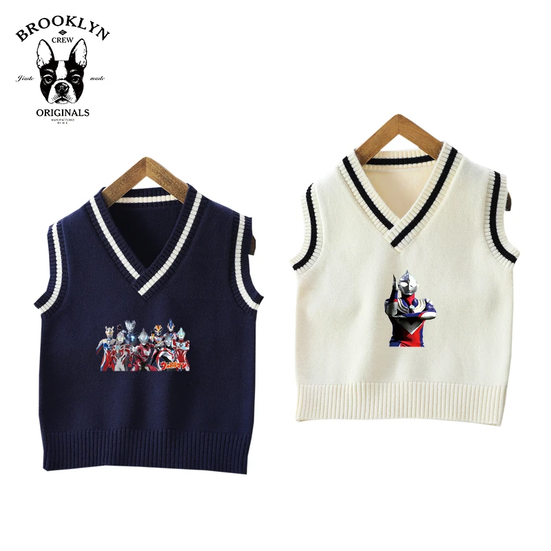 迪迦奥特曼春秋男童V领针织衫背心毛衣马甲打底上衣儿童童装休闲