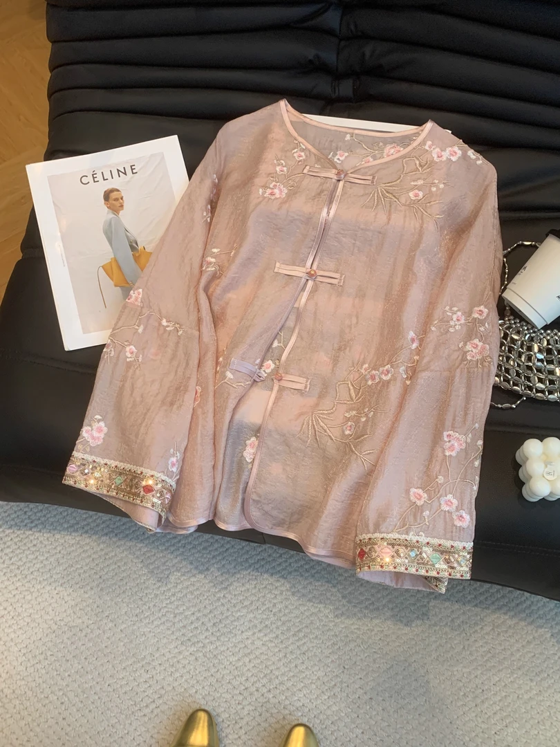 早秋新中式国风气质刺绣外套女装高端气质年轻薄款防晒衫衬衫上衣