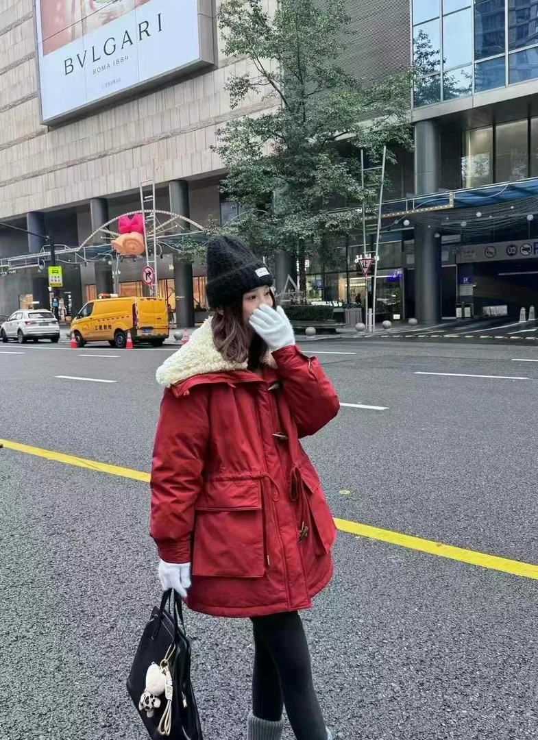 翻领中长款冬季派克服百搭加厚洋气连帽保暖女士大毛领潮流
