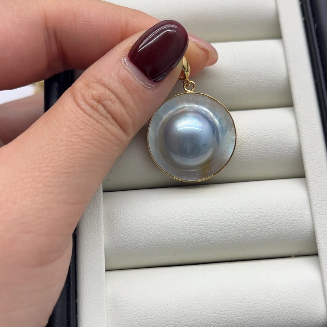 银S925镶嵌吊坠(不含链)拼合珍珠（马贝珠）