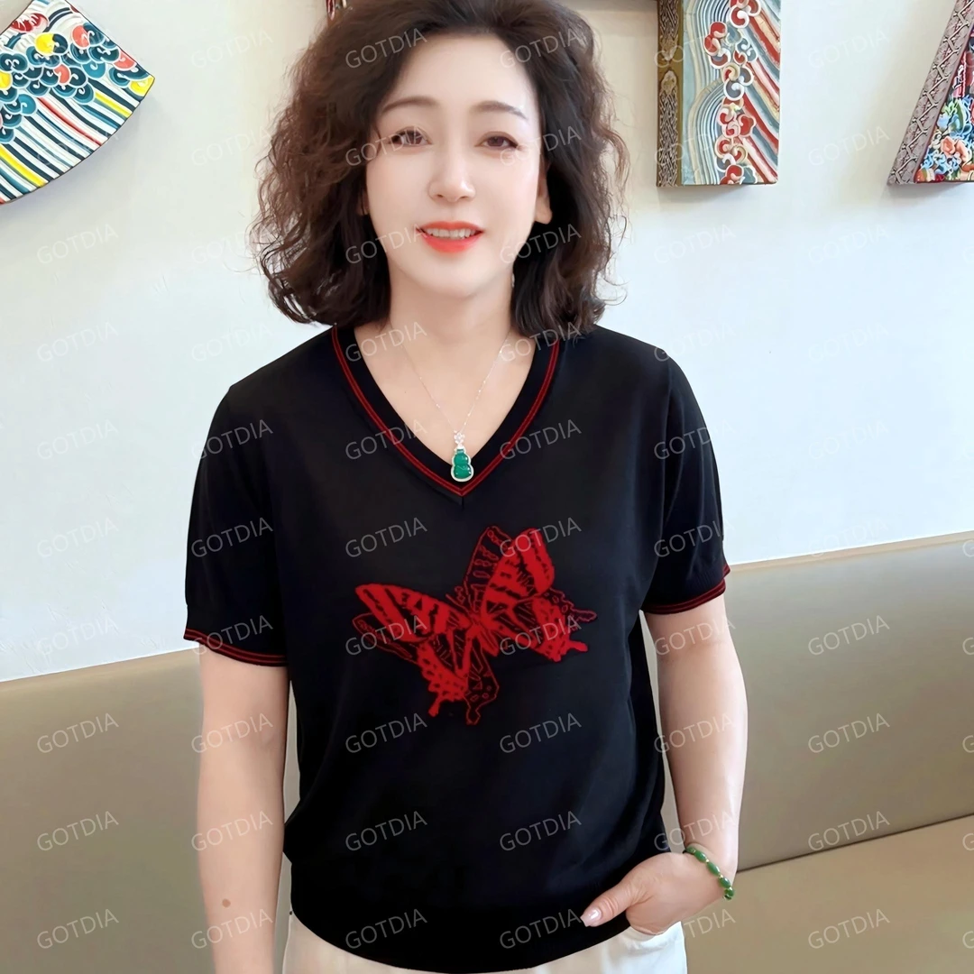 #翩翩蝴蝶#高档妈妈装兰精天丝短袖(2591)夏季宽松大码显瘦中年