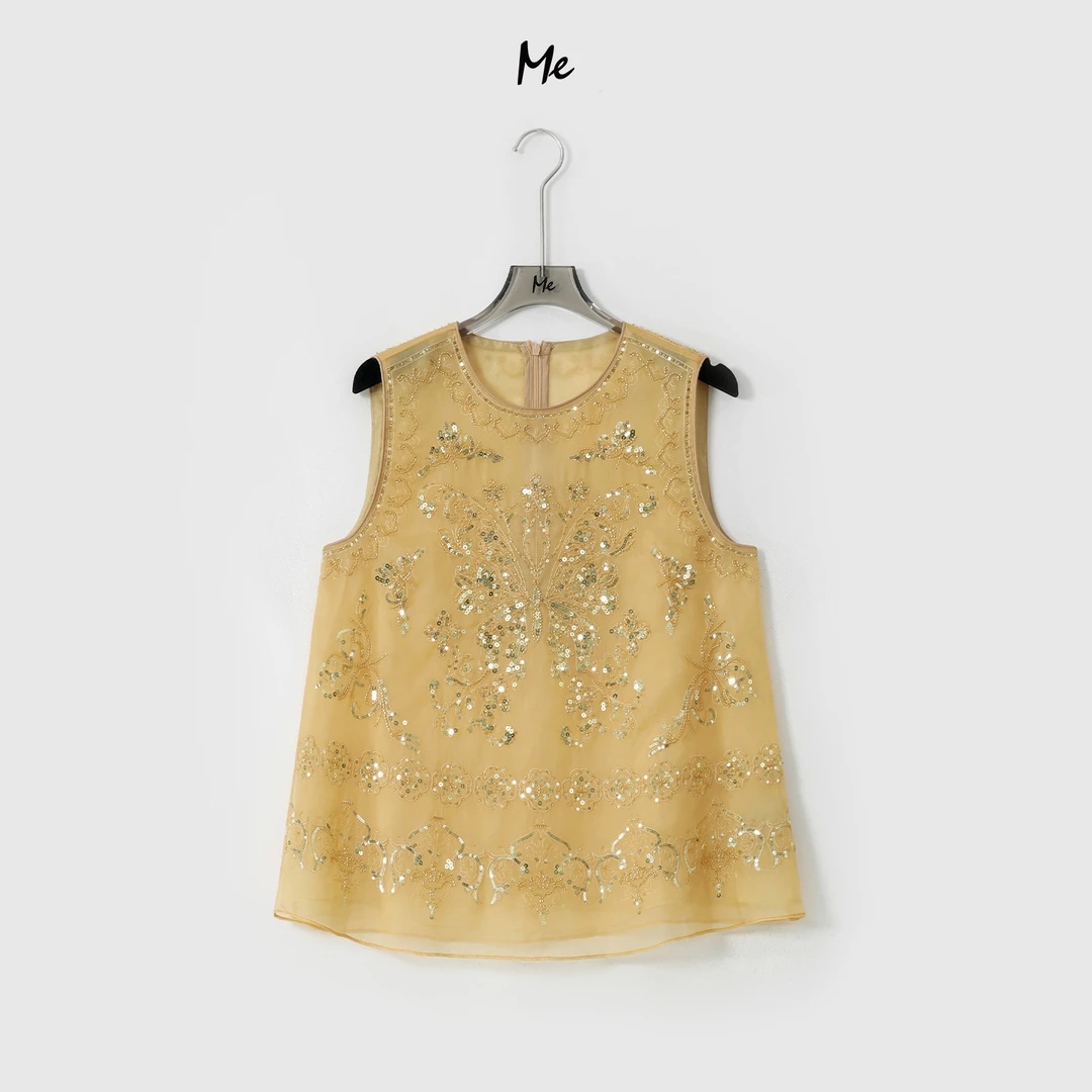 ME【100%真丝金蝴蝶坎肩】100桑蚕丝重工刺绣时尚百搭上衣MESS6991