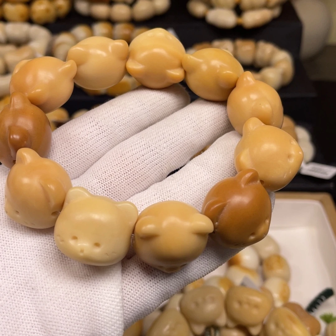 菩提根/象牙果手串119臻品老料多宝熊头微瑕