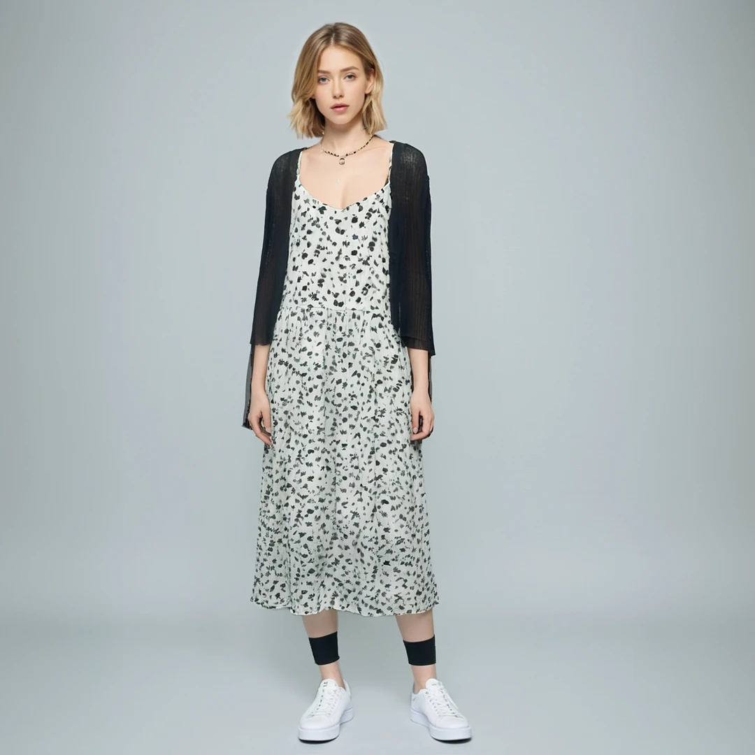 杰西歌=新款白色碎花连衣裙套装81255