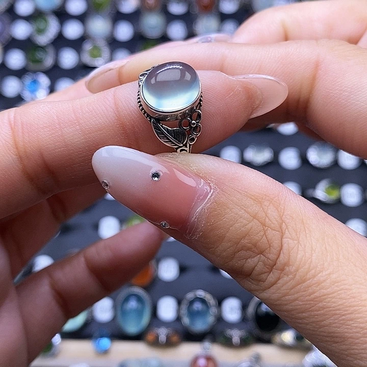 岫玉戒指银S925镶嵌楊*哆