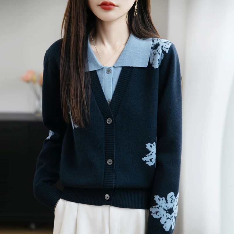 哥弟阿玛施正品秋季新款翻领薄款毛针织开衫女装时尚百搭外搭女