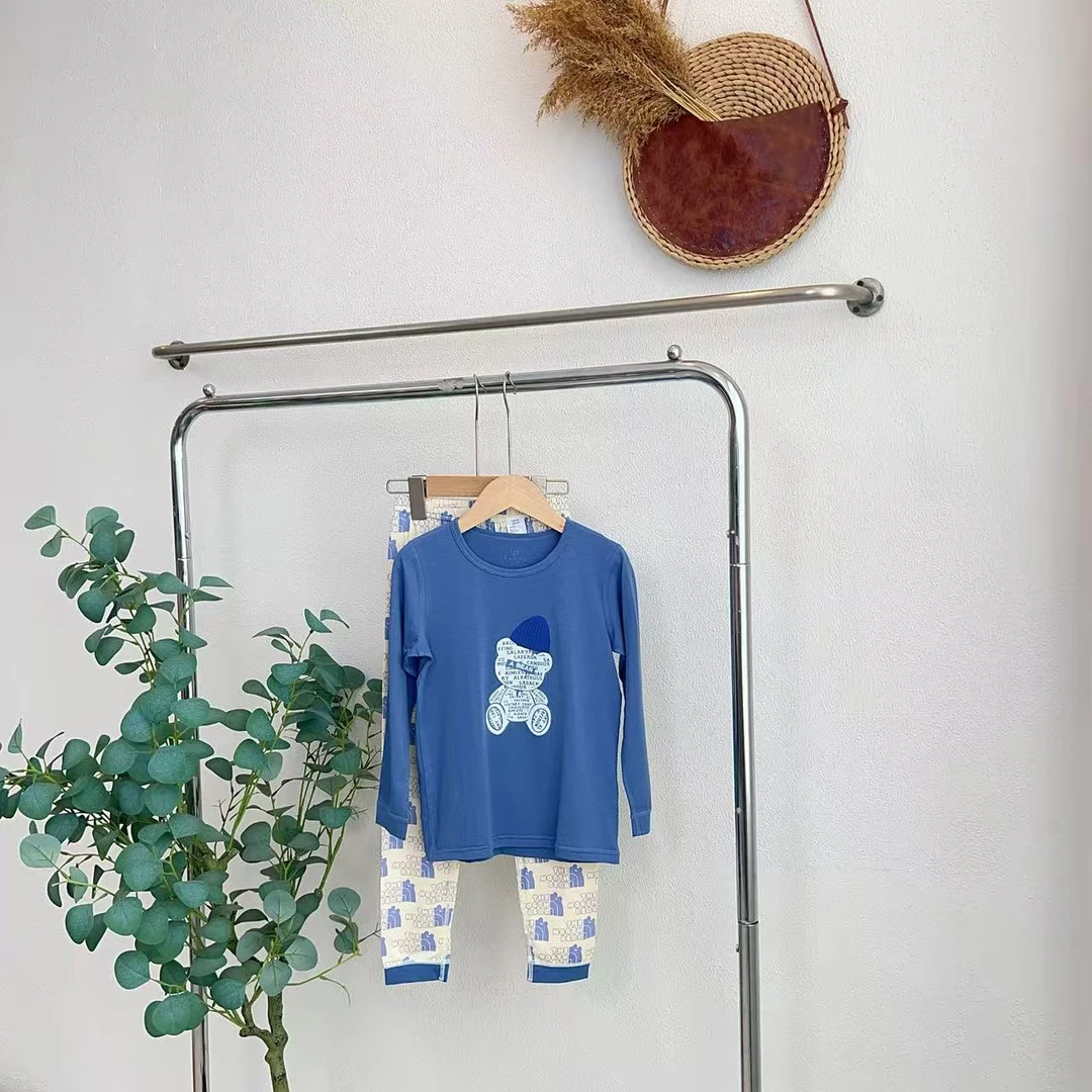 0008丫蓝色字母熊家居服