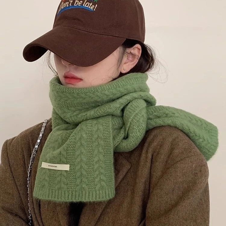 韩系氛围感冬季羊毛针织毛线围巾女百搭保暖加厚纯色学生围脖