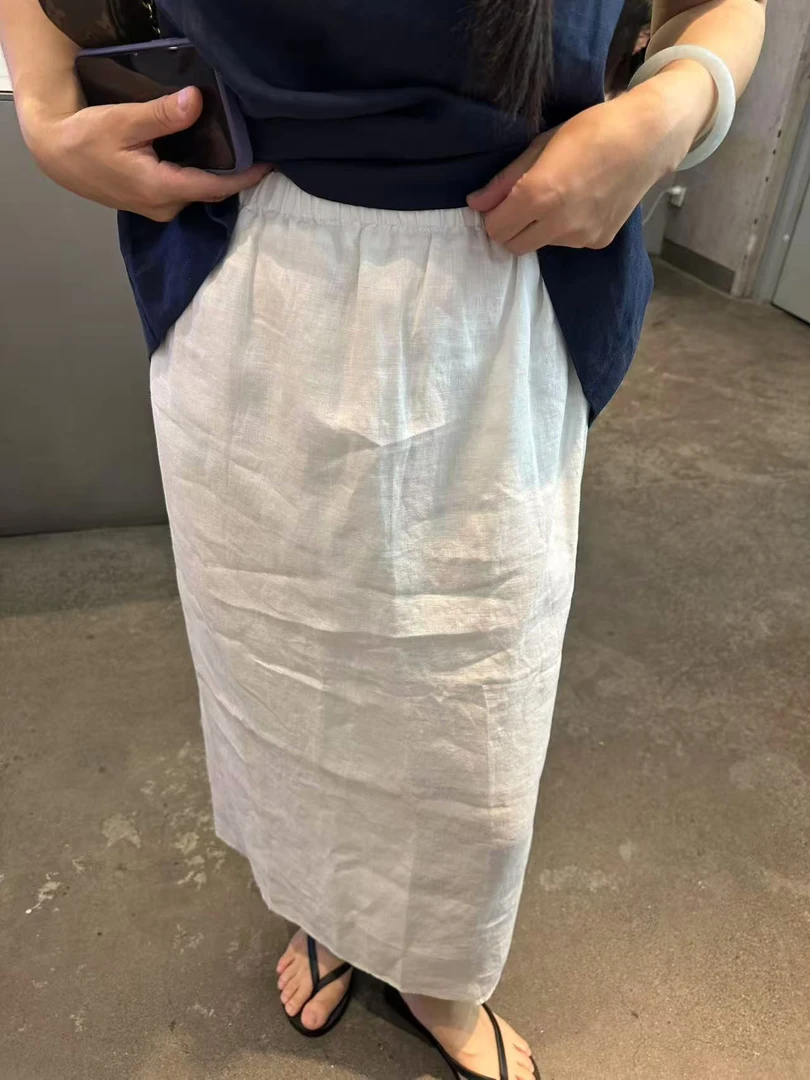 亚麻气质半裙 松紧腰 90斤～128斤