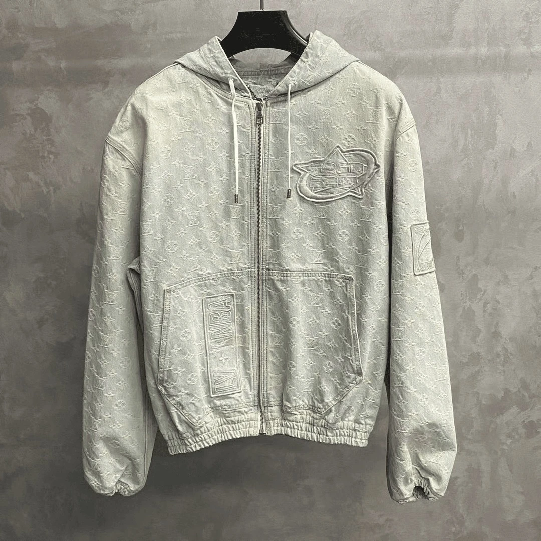99新 LouisVuitton/路易威登 蓝色nba老花满logo夹克/46
