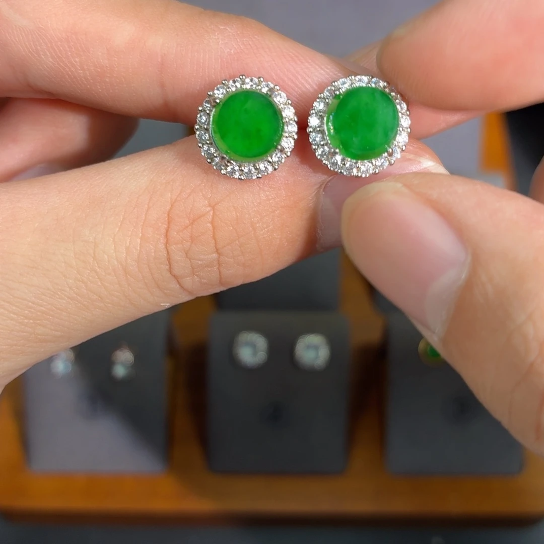 翡翠银S925镶嵌耳饰耳饰