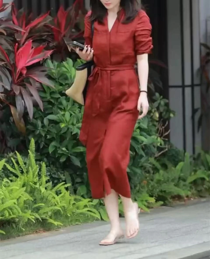 25060气质显瘦连衣裙优雅收腰设计轻奢简约中长款裙子女