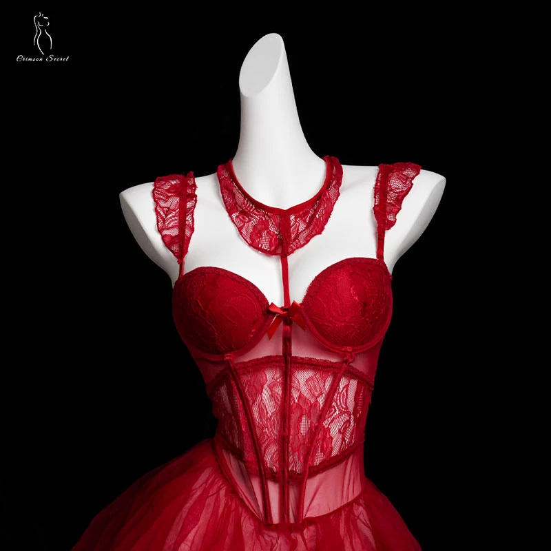 【绯色秘密】挂脖鱼骨束腰吊带睡裙