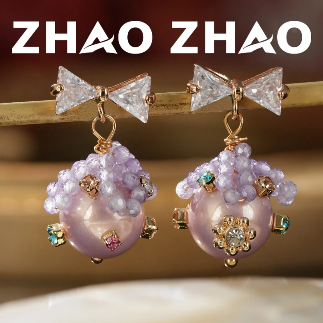 铜合金耳饰 「紫黛」紫色耳饰蝴蝶结气质甜美梦幻款耳环