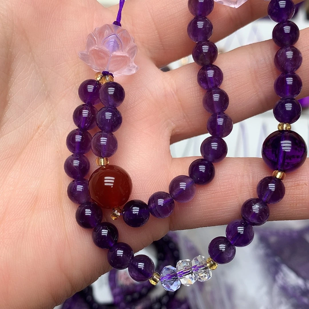 紫晶珠宝半成品未镶嵌L 粉莲花手机挂件