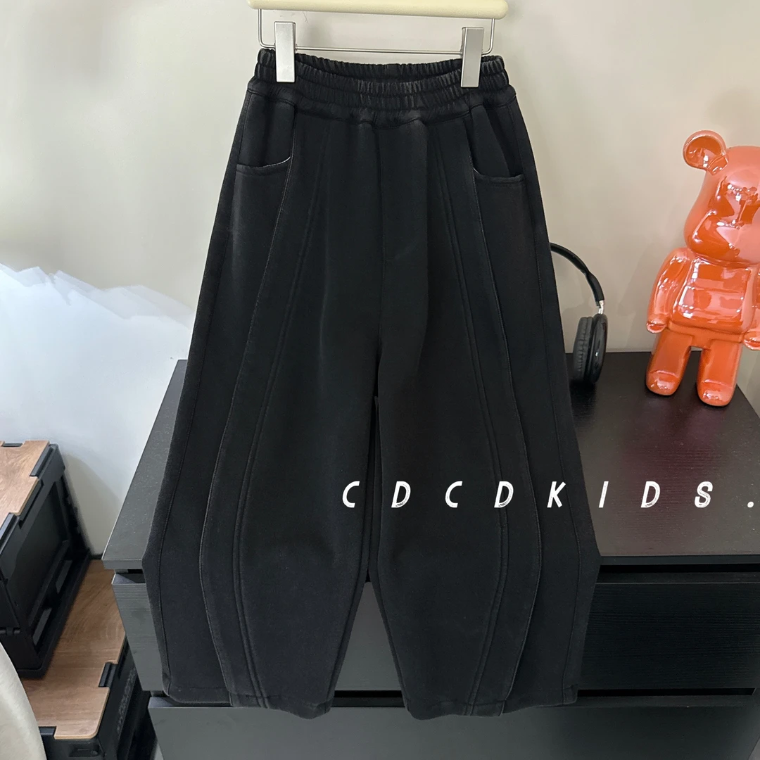 川度2566儿童秋季韩版设计感高级男女童韩版拼接卫裤长裤