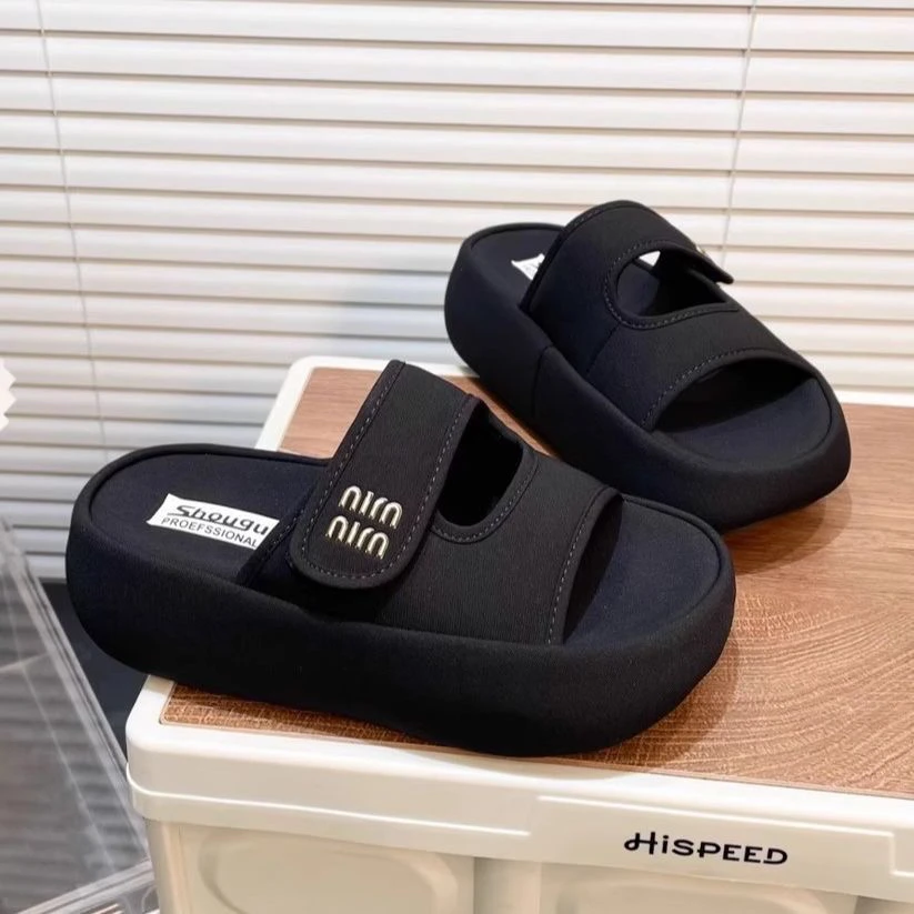 3323爆款厚底拖鞋女高级感增高沙滩鞋新款夏季外穿魔术贴百搭凉拖