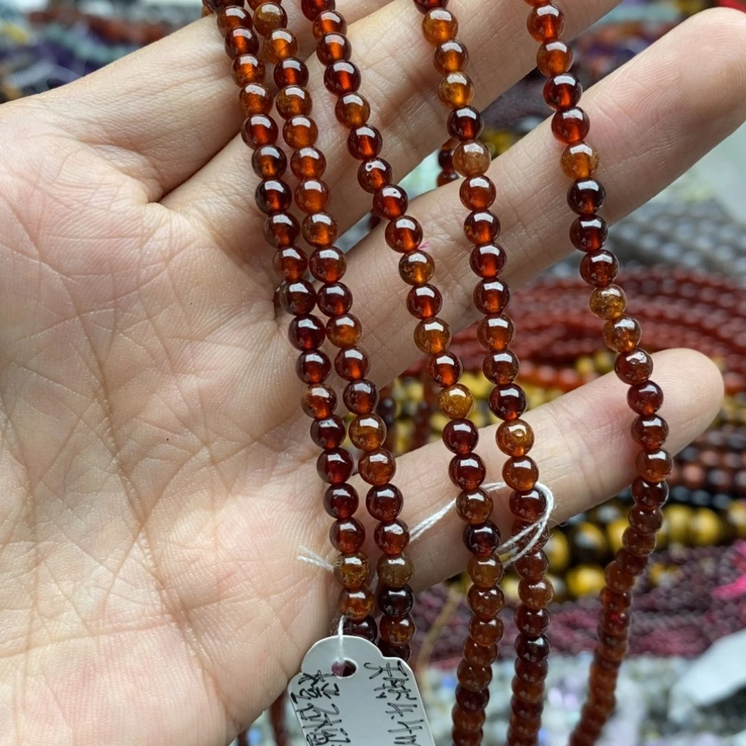 玛瑙/玉髓未镶嵌珠宝半成品一条天然4.4mm石榴石三圈橙