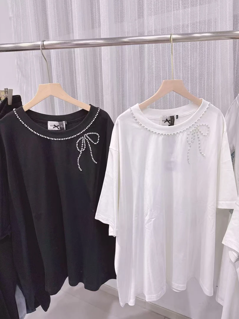 W阿薇-晓肥妖 蝴蝶结珠珠半袖